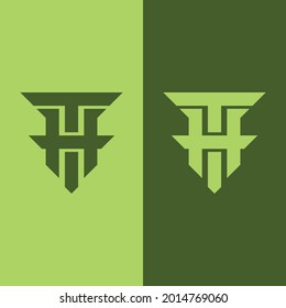 Initial letters H, T, HT or TH overlapping, interlocked monogram logo, green color