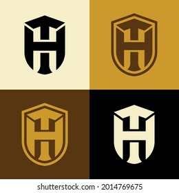 Letras iniciales H, T, HT o TH superpuestas, logotipo de monograma interbloqueado, color crema, negro, marrón y dorado