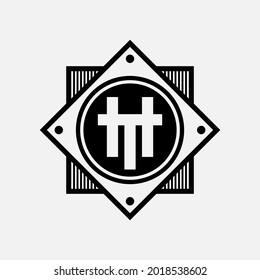 Letras iniciales H, T, HT o TH superpuestas, logotipo de monograma interbloqueado, color negro sobre fondo blanco