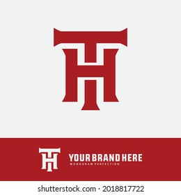 Überschneidung der Anfangsbuchstaben H, T, HT oder TH, verflochtenes Monogramm-Logo, rote Farbe auf weißem Hintergrund
