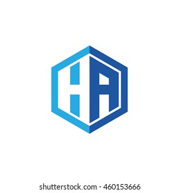 Initial letters HA negative space hexagon shape logo blue