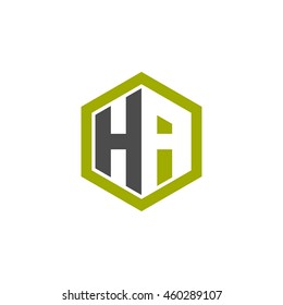 Initial letters HA negative space hexagon shape logo green black gray