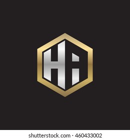 Initial letters HA negative space hexagon shape logo silver gold