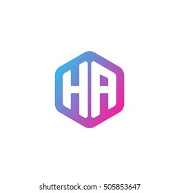 Initial letters HA rounded hexagon shape blue pink purple simple modern logo