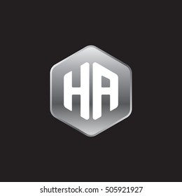 Initial letters HA rounded hexagon shape silver modern logo