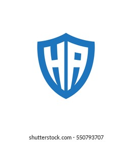 Initial letters HA shield shape blue simple logo