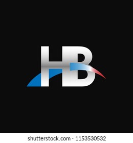 Initial letters HB overlapping movement swoosh logo, metal silver blue red color on black background