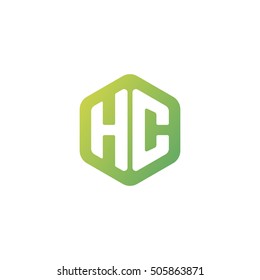 Initial letters HC rounded hexagon shape green simple modern logo