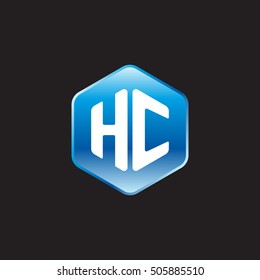 Initial letters HC rounded hexagon shape blue modern logo