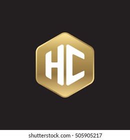 Initial letters HC rounded hexagon shape gold modern logo