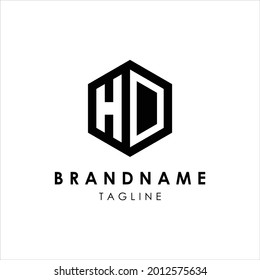 Initial letters HD, HO, negative space hexagon shape logo.
