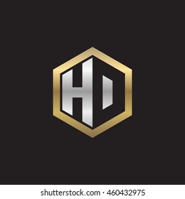 Initial letters HD, HO, negative space hexagon shape logo silver gold