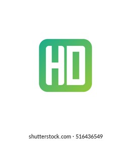 Initial letters HD rounded square shape green simple logo