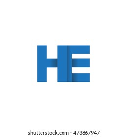 Initial letters HE overlapping fold logo blue