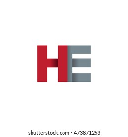 Initial letters HE overlapping fold logo red gray