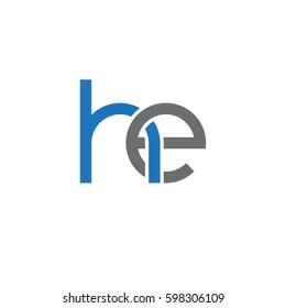 Initial letters he, round linked overlapping chain shape lowercase logo modern design blue gray