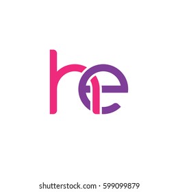 Initial letters he, round linked overlapping chain shape lowercase logo modern design pink purple