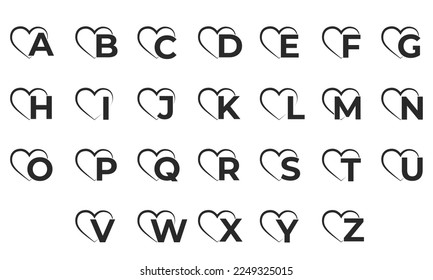 Initial letters and heart. valentine's day and love alphabet design. isolated vector images in simple style