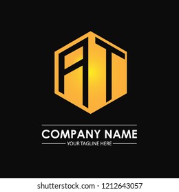 Initial letters AT hexagon shape logo design black gold