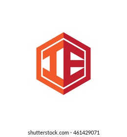 Initial letters IE hexagon shape logo red orange