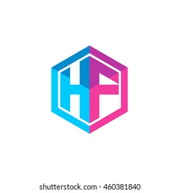 Initial letters HF hexagon box shape logo blue pink purple