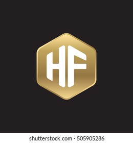 Initial letters HF rounded hexagon shape gold modern logo