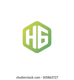Initial letters HG rounded hexagon shape green simple modern logo