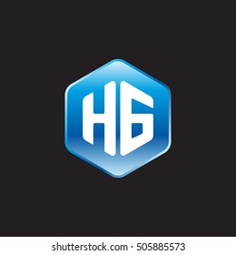 Initial letters HG rounded hexagon shape blue modern logo