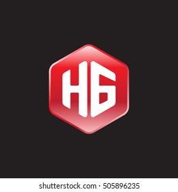 Initial letters HG rounded hexagon shape red modern logo