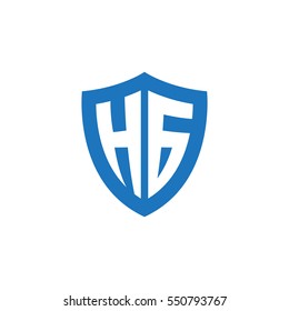 Initial letters HG shield shape blue simple logo