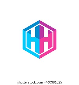 Initial letters HH hexagon box shape logo blue pink purple