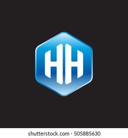 Initial letters HH rounded hexagon shape blue modern logo