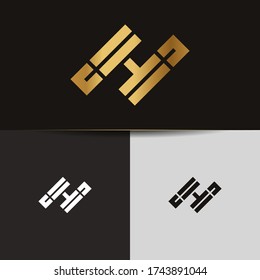 Initial letters HI linked monogram logo vector. Business logo monogram two overlap letters inside circle isolated on black background.