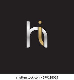 Initial letters hi, round linked overlapping lowercase logo modern design silver gold