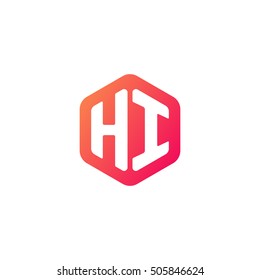 Initial letters HI rounded hexagon shape red orange simple modern logo