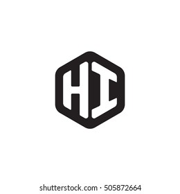 Initial letters HI rounded hexagon shape monogram black simple modern logo