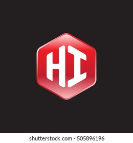 Initial letters HI rounded hexagon shape red modern logo