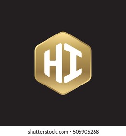 Initial letters HI rounded hexagon shape gold modern logo