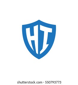 Initial letters HI shield shape blue simple logo