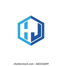 Initial letters HJ negative space hexagon shape logo blue