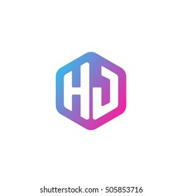 Initial letters HJ rounded hexagon shape blue pink purple simple modern logo