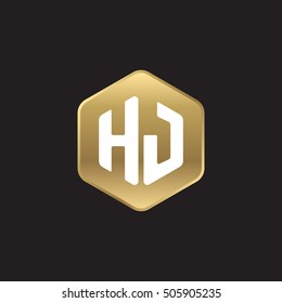 Initial letters HJ rounded hexagon shape gold modern logo