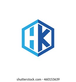Initial letters HK negative space hexagon shape logo blue