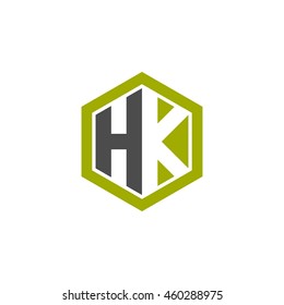 Initial letters HK negative space hexagon shape logo green black gray