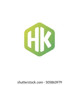 Initial letters HK rounded hexagon shape green simple modern logo