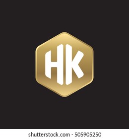 Initial letters HK rounded hexagon shape gold modern logo