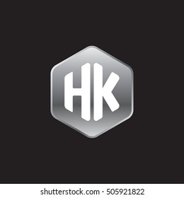 Initial letters HK rounded hexagon shape silver modern logo