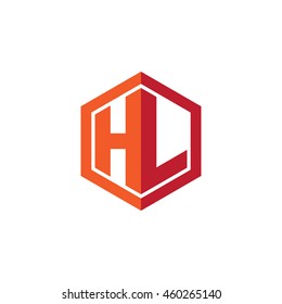 Initial letters HL hexagon shape logo red orange