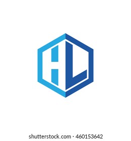 Initial letters HL negative space hexagon shape logo blue