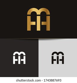 Initial letters HM linked monogram logo vector. Business logo monogram two overlap letters inside circle isolated on black background.